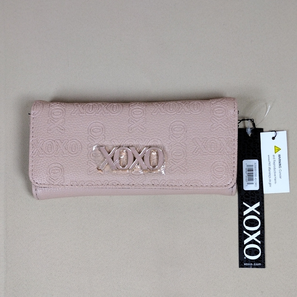 NWT XOXO Blush Pink Monogram Clutch Wallet Faux Leather Preppy Casual Purse